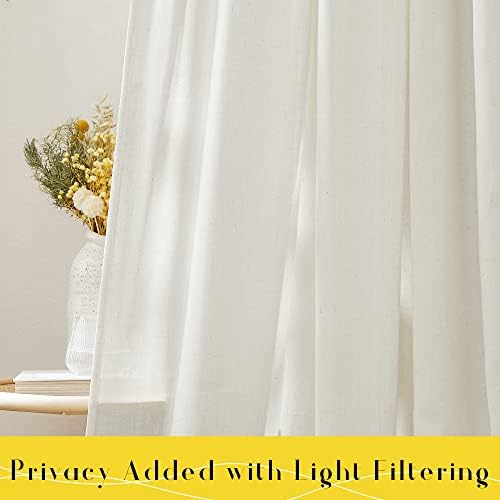 NICETOWN Off White Linen Curtain Panels 84 Inch Tie Top