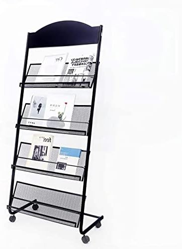 Floor Standing Magazine Rack with Locking Wheels 4 Tier