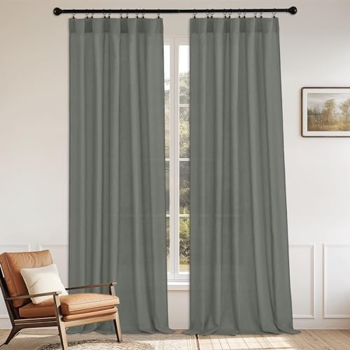 StangH Faux Linen Curtains 2 Panels Set Charcoal Grey 90 Inches Long