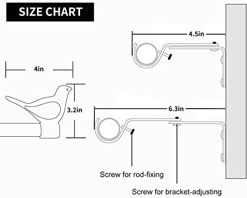 Meriville 34 Farmhouse Curtain Rod with Bird Finials 28-48 Glossy White