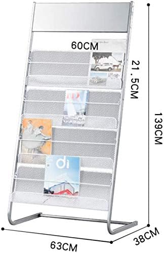 GENMO Floor-Standing Magazine Rack with 4 Large Shelves in Silver