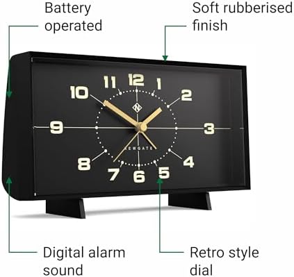 NEWGATE Wideboy Alarm Clock Rectangular Retro Black