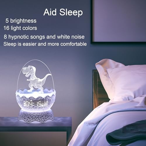Cute Dinosaur Egg Alarm Clock with Night Light and Bluetooth Speaker