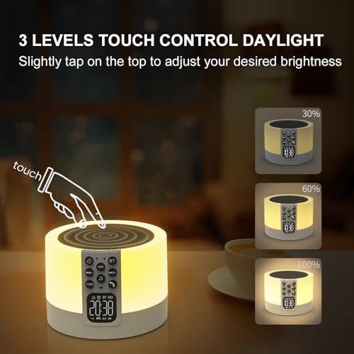 Night Light Bluetooth Speaker Alarm Clock with White Noise and RGB Light