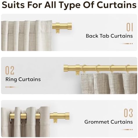 Zeerobee 1 Inch Brushed Gold Curtain Rod 32-120 Inch