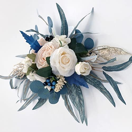 IUIBMI Spring Wreath with Malachite Blue Leaves and Silk Roses