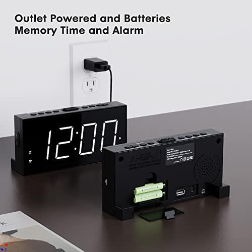 75 Inch LED Alarm Clock with Dual Alarms and USB Charging