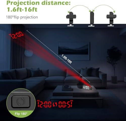KeeKit LED Projection Alarm Clock with 79in Display
