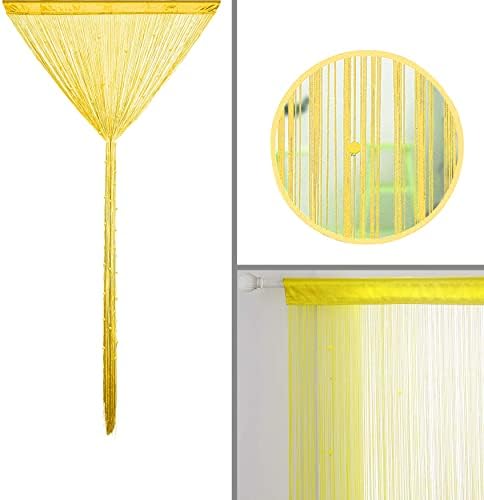 Beaded Curtain Door Divider with Telescopic Rod Yellow 100x200cm