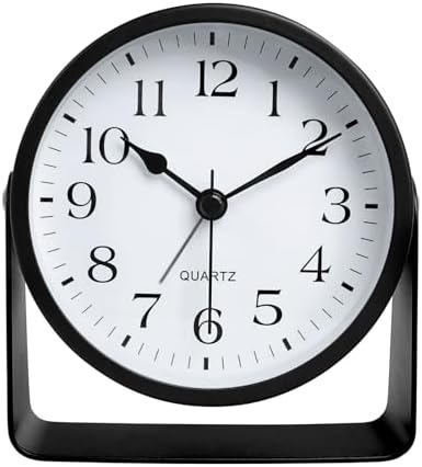 SCOAGE Mini Metal Analog Alarm Clock with Night Light