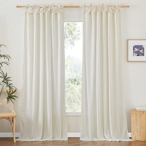 NICETOWN Off White Linen Curtain Panels 84 Inch Tie Top