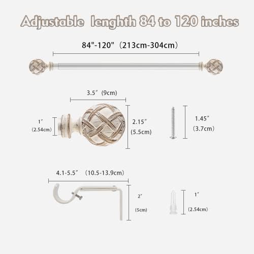 Adjustable Single Curtain Rod 1 Inch Diameter Weathered White
