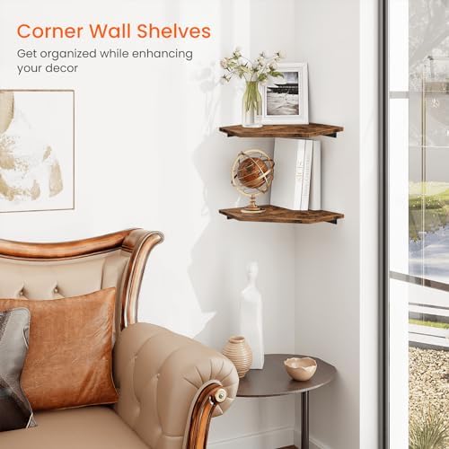 Homode Corner Shelf Wall Mount Set of 2 Rustic Brown