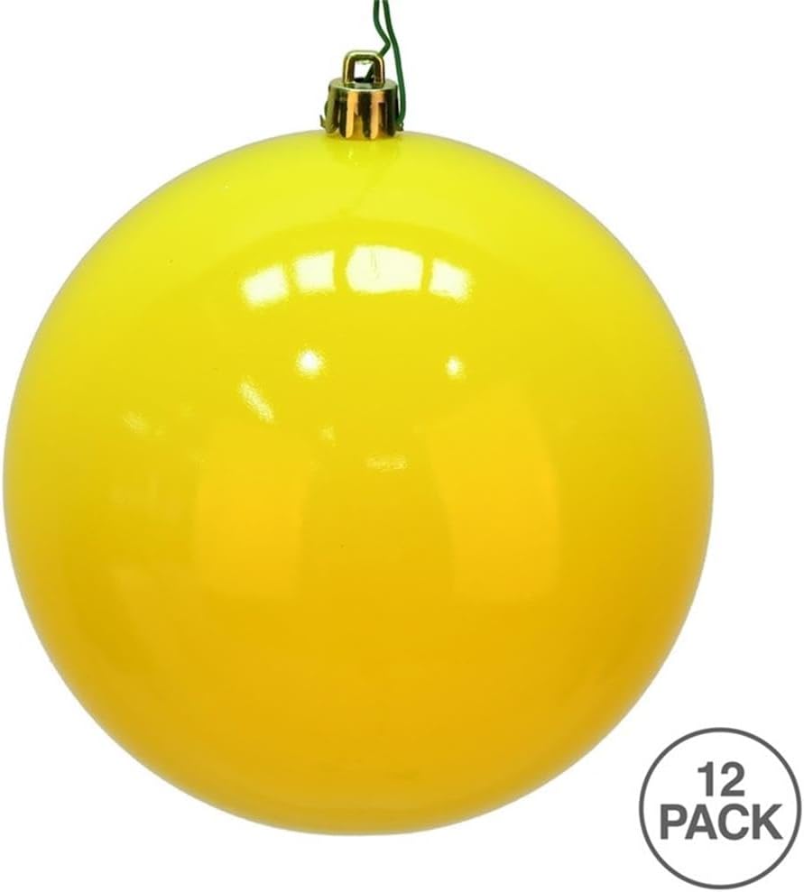 Vickerman 275 Inch Shiny Yellow Plastic Ball Ornaments Set of 12