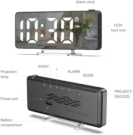 KeeKit LED Projection Alarm Clock with 79in Display