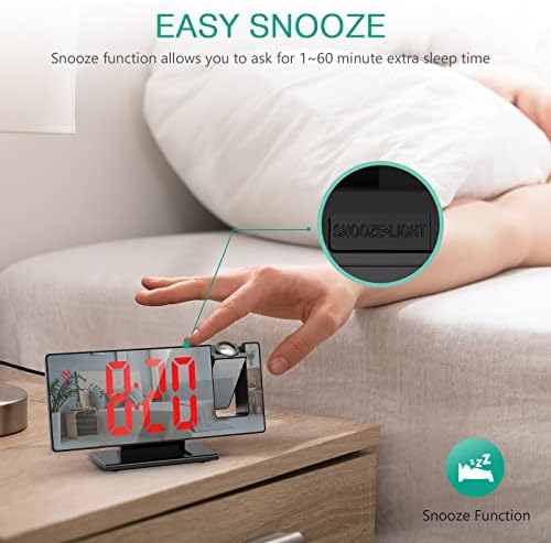 ORIA Projection Alarm Clock with LED Mirror and Snooze