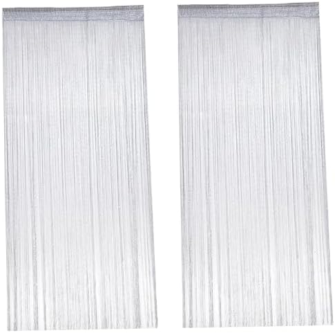 2Pcs String Curtains for Doorways 39x79 Silver Grey Glitter Beaded Panel