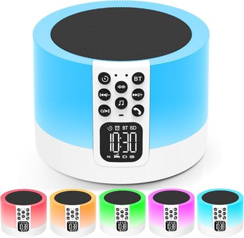 Night Light Bluetooth Speaker Alarm Clock with White Noise and RGB Light