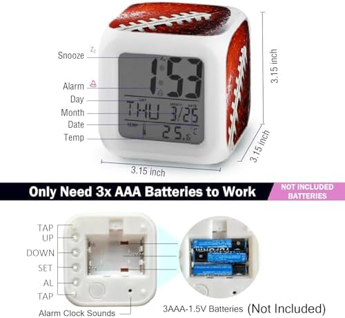 Rugby Ball Alarm Clock with LED Nightlight