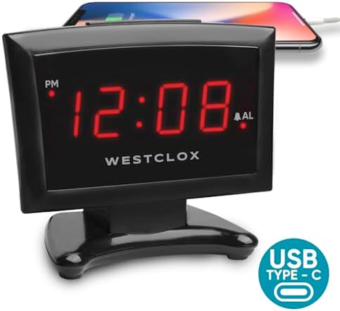 Westclox Plasma LED Alarm Clock for Adults with USB-C Charging