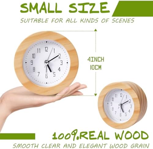 Kyvita Silent Non-Ticking Wooden Analog Alarm Clock with Nightlight