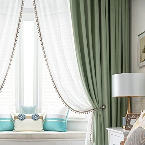Boho Linen Sheer Curtains with Gold Beads 2 Panels 52x84 Inch
