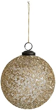 Creative Co Op 5 Inch Round Glass Ball Ornament with Beads in Gold