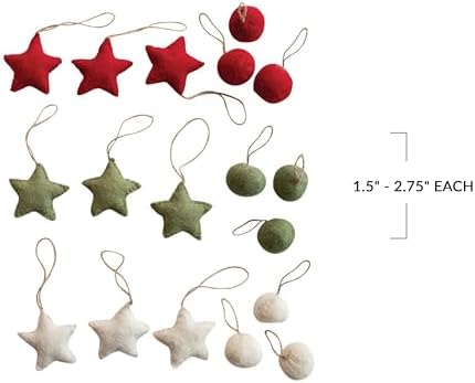 Creative Co Op Handmade Wool Felt Ball and Star Ornaments Set of 18