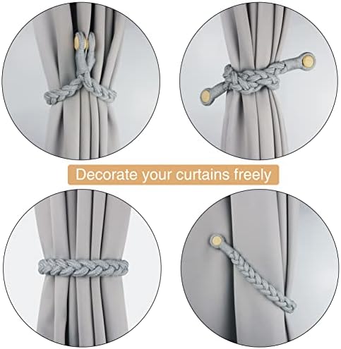 4 Pack Grey Magnetic Curtain Tiebacks with Wooden Buckle