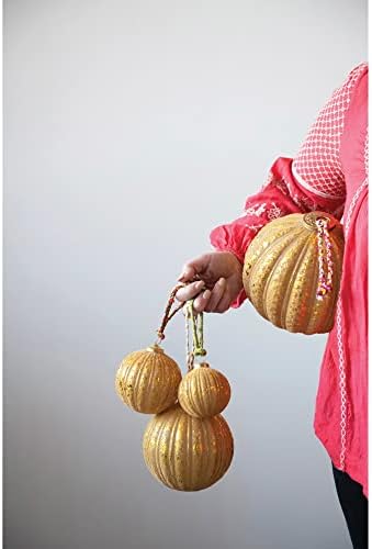 Embossed Flocked Glass Ball Ornament with Braided Sari Hanger