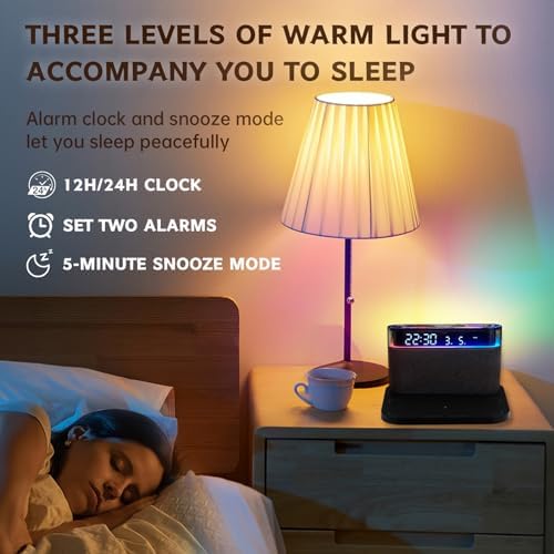 Bluetooth Alarm Clock with Wireless Charging and Night Light