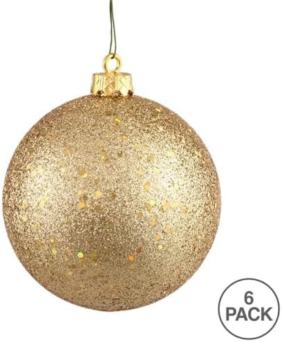 Vickerman 4 Inch Plastic Ball Ornaments Sequin Gold Set of 6
