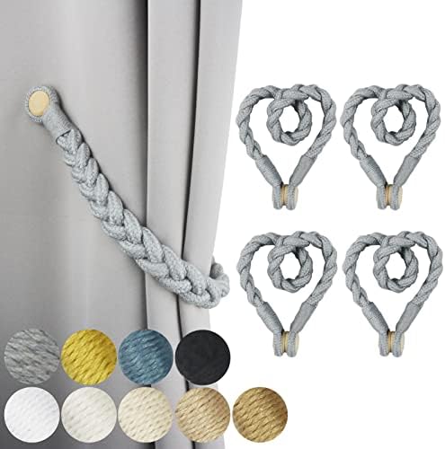 4 Pack Grey Magnetic Curtain Tiebacks with Wooden Buckle