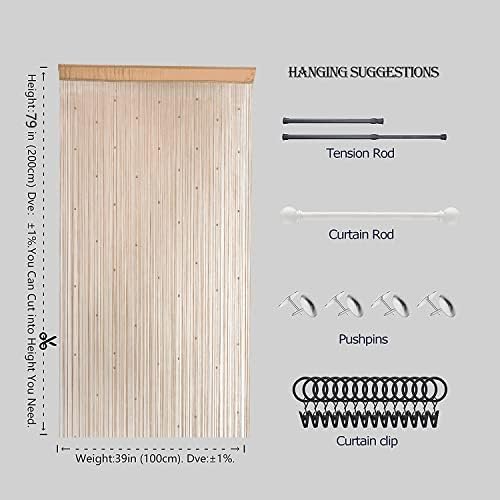 Beaded Curtain Door Divider with Telescopic Rod