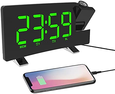 ThreeH Projection Alarm Clock with USB Charger and 2 Alarm Snooze Function