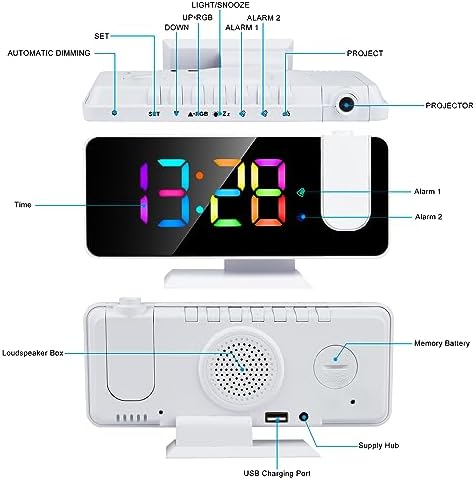 Hanaix 73 Projection Alarm Clock with RGB Display and Dual Alarm
