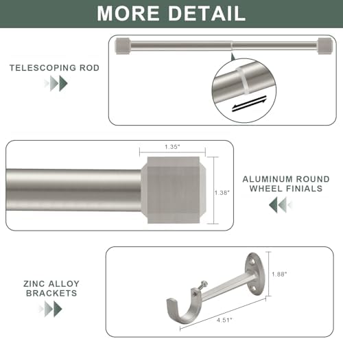 YuMierle 1 Inch Heavy Duty Single Curtain Rods 36-72 Satin Nickel