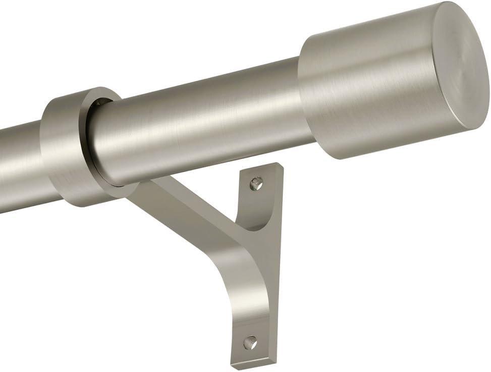 Brushed Nickel Curtain Rods 28-48 Inch Single Adjustable Rods with Cap Finials