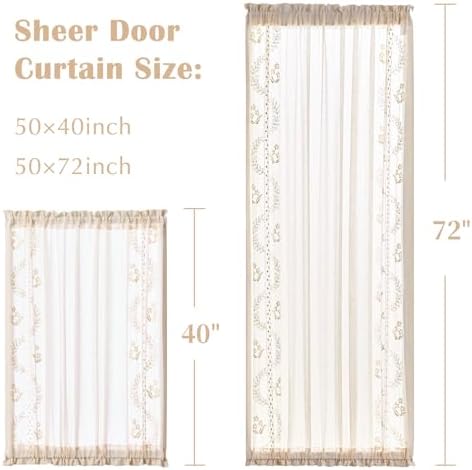 Jinchan French Sheer Door Curtain with Tie Up Bows