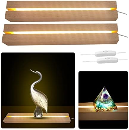 2 Pcs 1181 Inch Wooden LED Light Display Pedestal with USB Switch