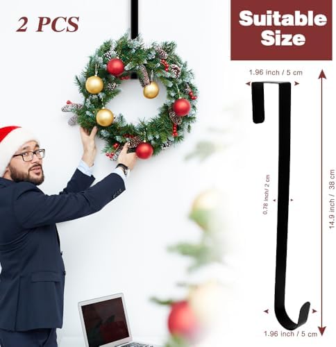 2 Pack Black 15 Inch Wreath Hanger for Front Door