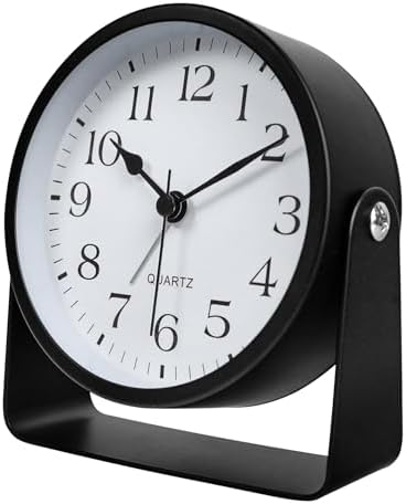 SCOAGE Mini Metal Analog Alarm Clock with Night Light