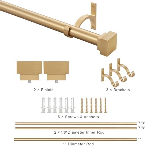 YuMierle Single Curtain Rods 72-144 Inch Warm Gold