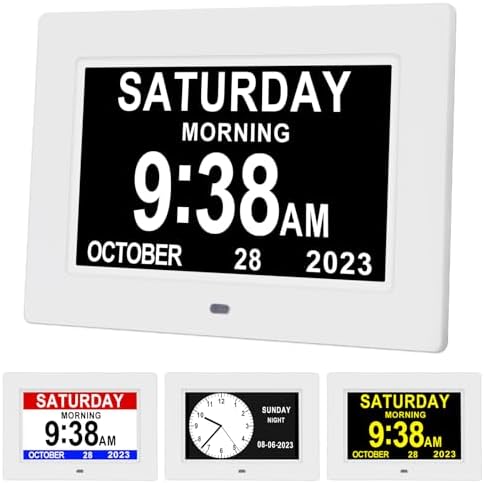 Aowasi 7 Inch Dementia Friendly Clock with 12 Alarms