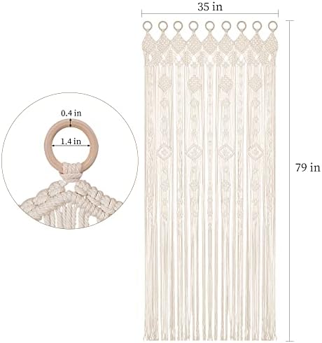 Boho Macrame Curtain with Woven Grommets 79x35 Inches
