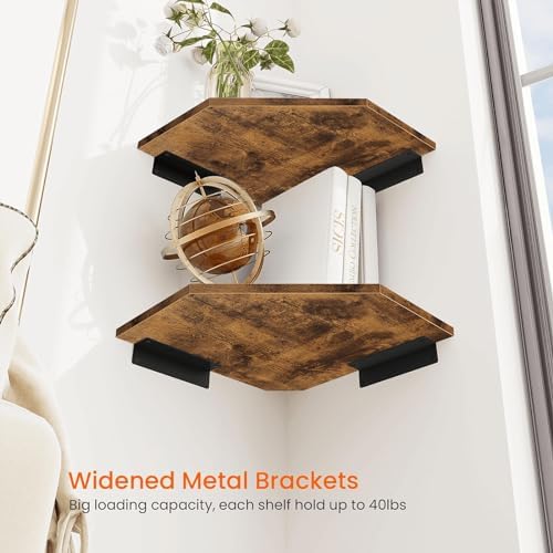 Homode Corner Shelf Wall Mount Set of 2 Rustic Brown
