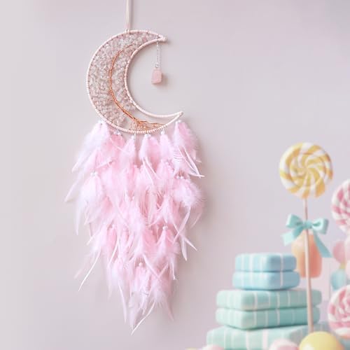 Moon Dreamcatcher with Pink Crystal Tree