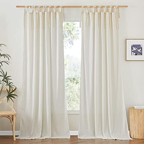 NICETOWN Off White Linen Curtain Panels 84 Inch Tie Top