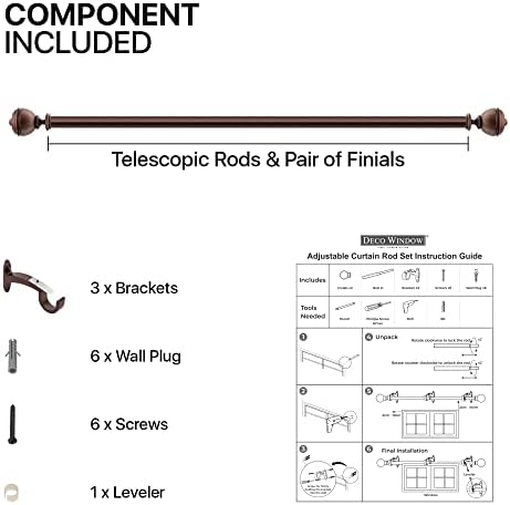 Deco Window Adjustable Brown Curtain Rod 36-66 Inches