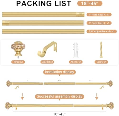 Gold Crystal Curtain Rod with Adjustable Finials